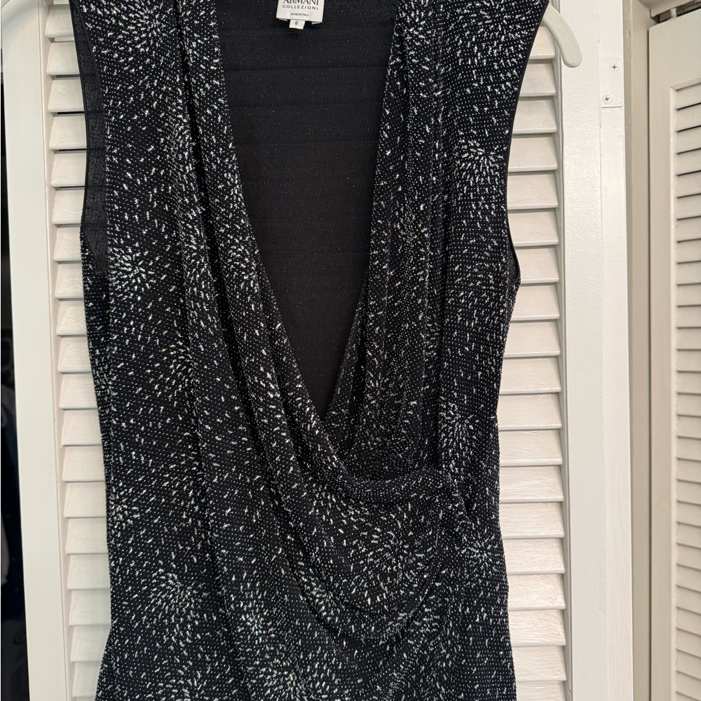 Armani Collezioni Black and White Drape Neck Blouse